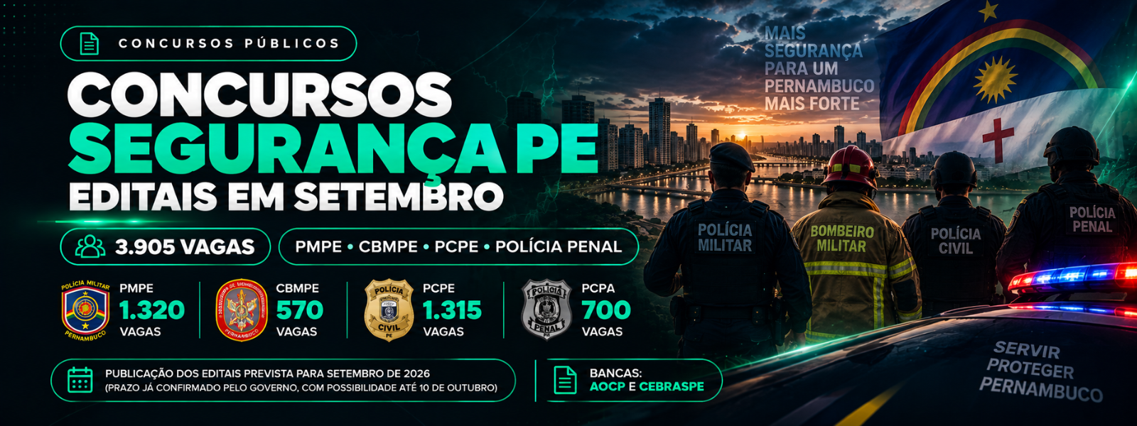 Imagem de capa da notícia Concursos Segurança PE: editais previstos para setembro com 3.905 vagas