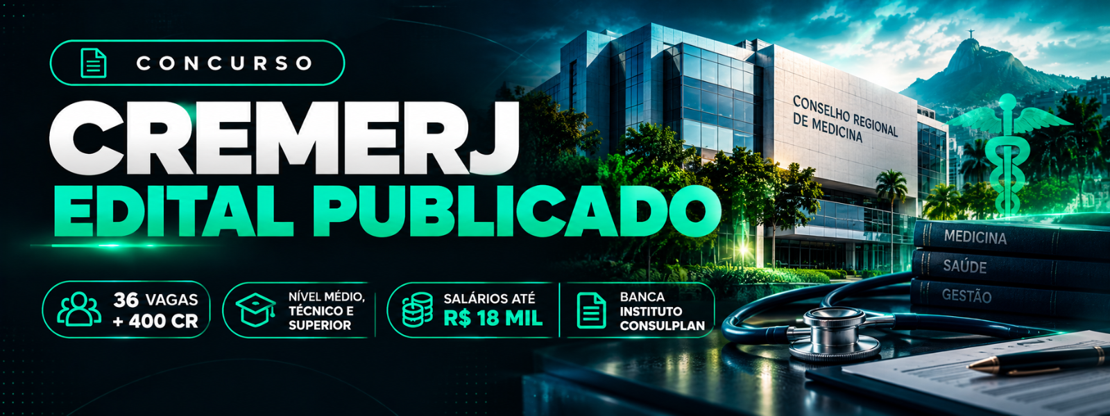 Imagem de capa da notícia Concurso CREMERJ: edital publicado com 36 vagas e salários de até R$ 18 mil