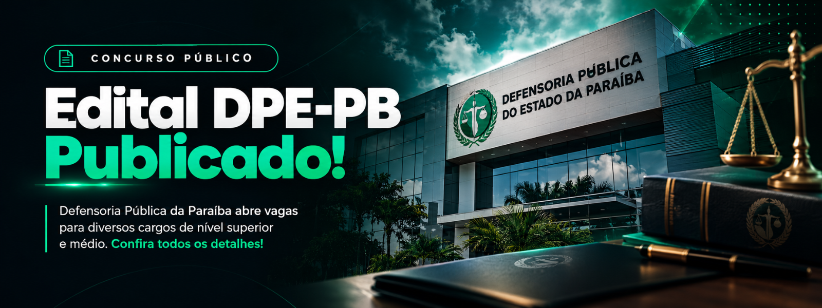 Imagem de capa da notícia Concurso DPE-PB: edital publicado com 20 vagas e salários de até R$ 5,1 mil